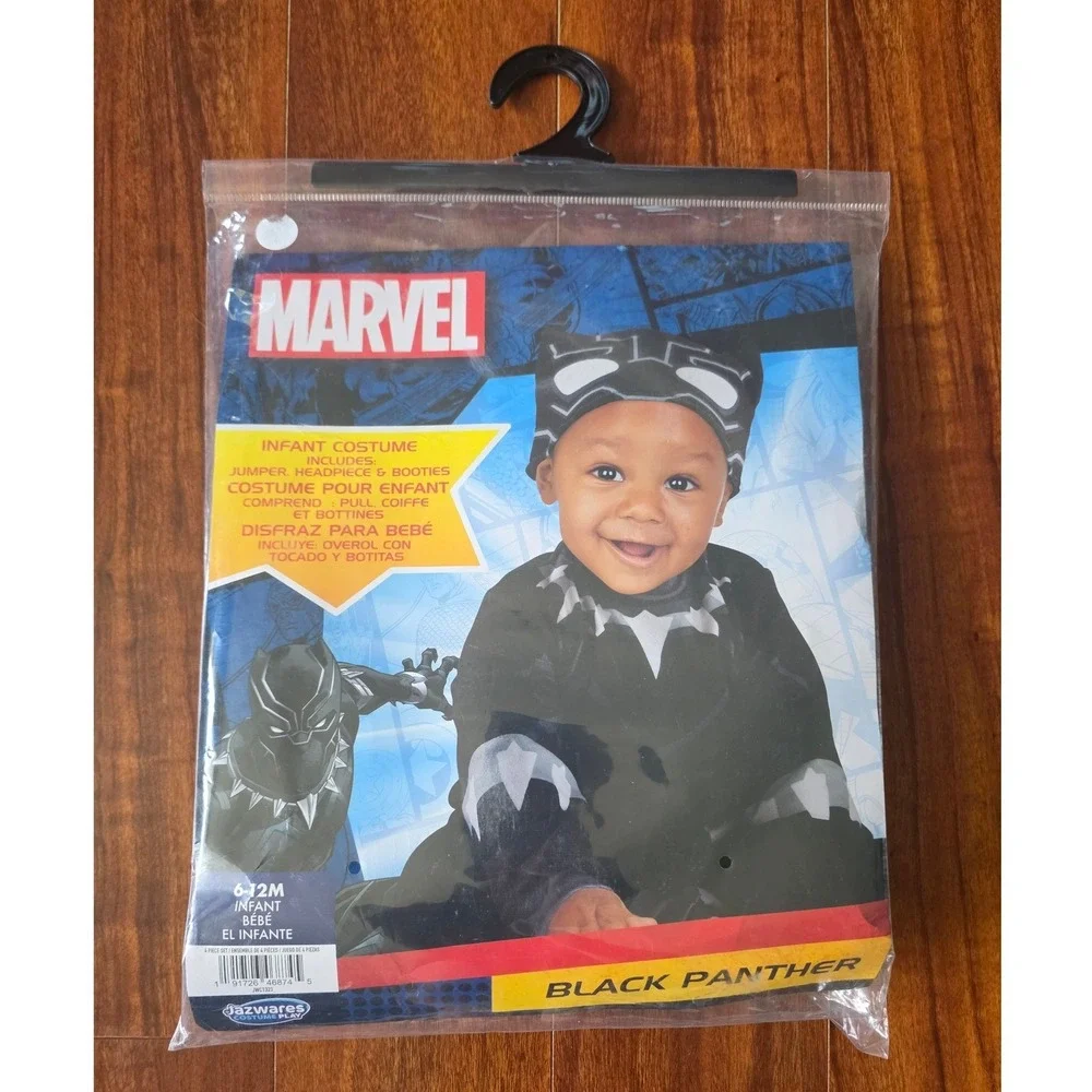 Marvel Black Panther Infant Costume 4 Piece Set 6-12M Jazwares Black